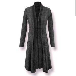 Cabi 3530 Black Gray Marled Stripe Knit Lagenlook Open Cloak Cardigan Sweater